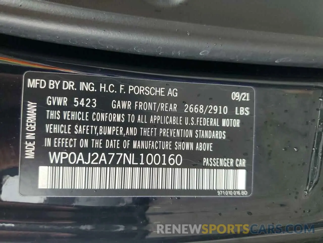 14 fotografías del automóvil dañado WP0AJ2A77NL100160 PORSCHE PANAMERA 2022