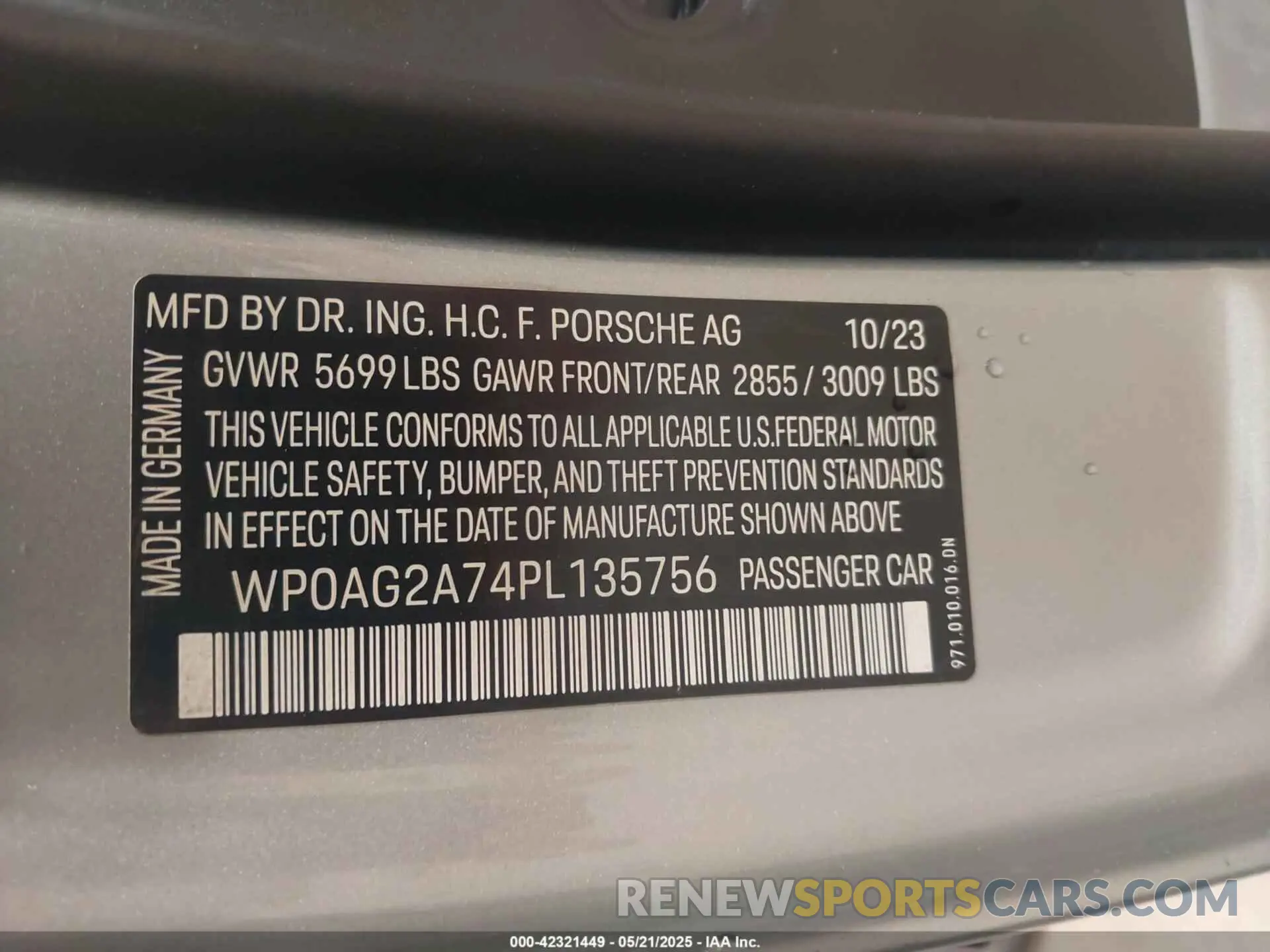 9 fotografías del automóvil dañado WP0AG2A74PL135756 PORSCHE PANAMERA 2023