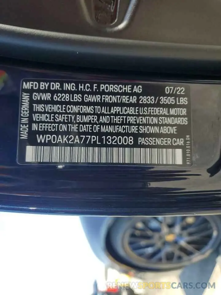 12 fotografías del automóvil dañado WP0AK2A77PL132008 PORSCHE PANAMERA 2023