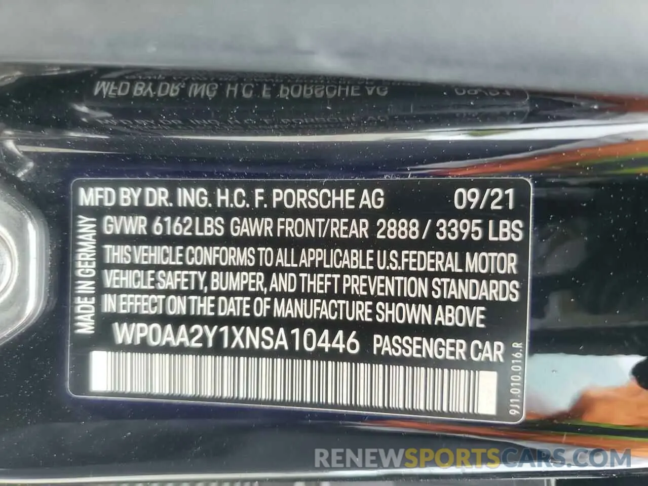 12 fotografías del automóvil dañado WP0AA2Y1XNSA10446 PORSCHE TAYCAN 2022