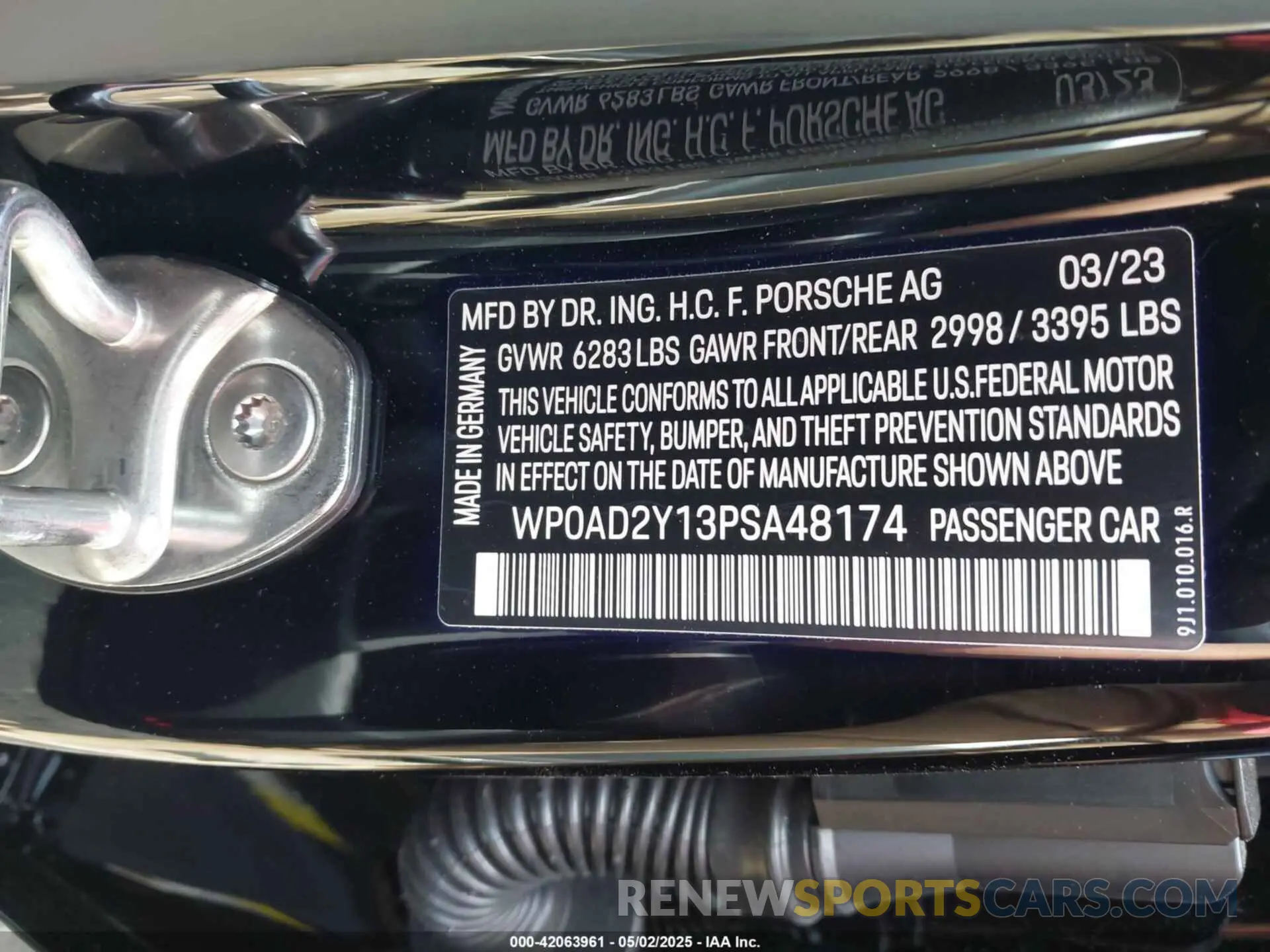 9 fotografías del automóvil dañado WP0AD2Y13PSA48174 PORSCHE TAYCAN 2023