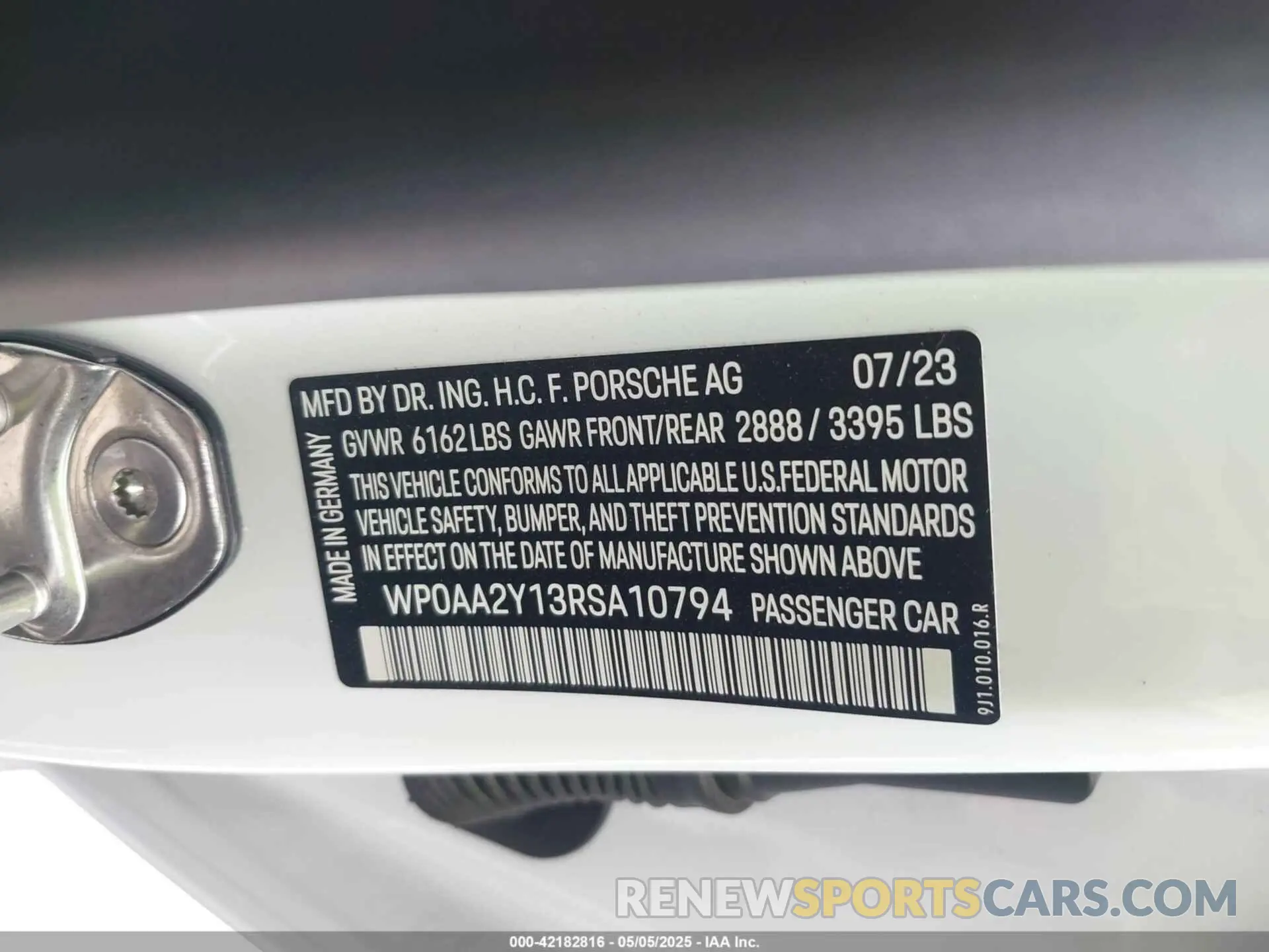 9 fotografías del automóvil dañado WP0AA2Y13RSA10794 PORSCHE TAYCAN 2024
