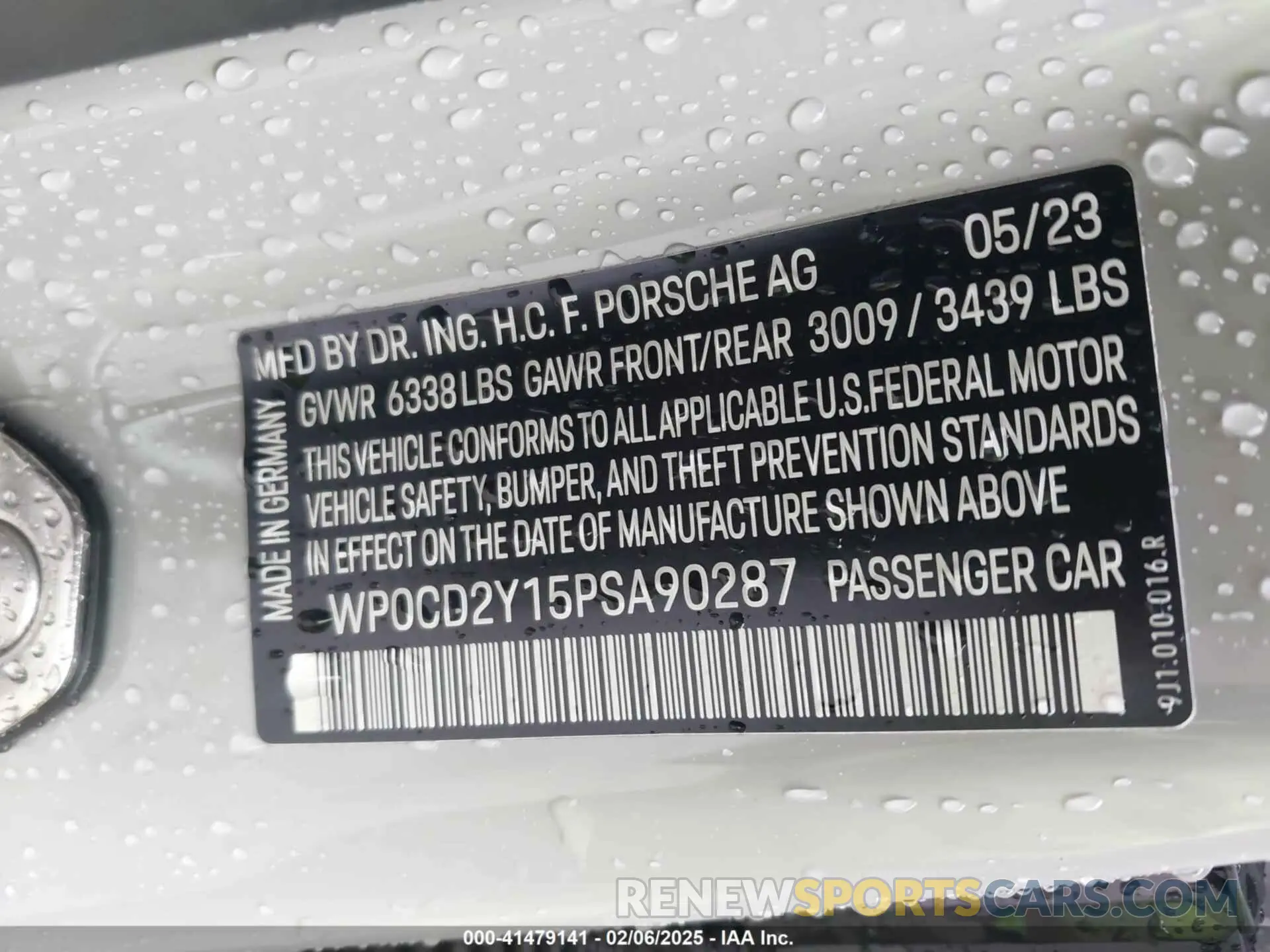 8 fotografías del automóvil dañado WP0CD2Y15PSA90287 PORSCHE TAYCAN SPORT TURISMO 2023