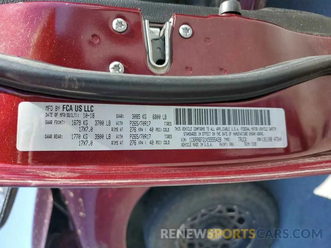 15 fotografías del automóvil dañado 1C6RR6FG1KS555428 RAM 1500 2019