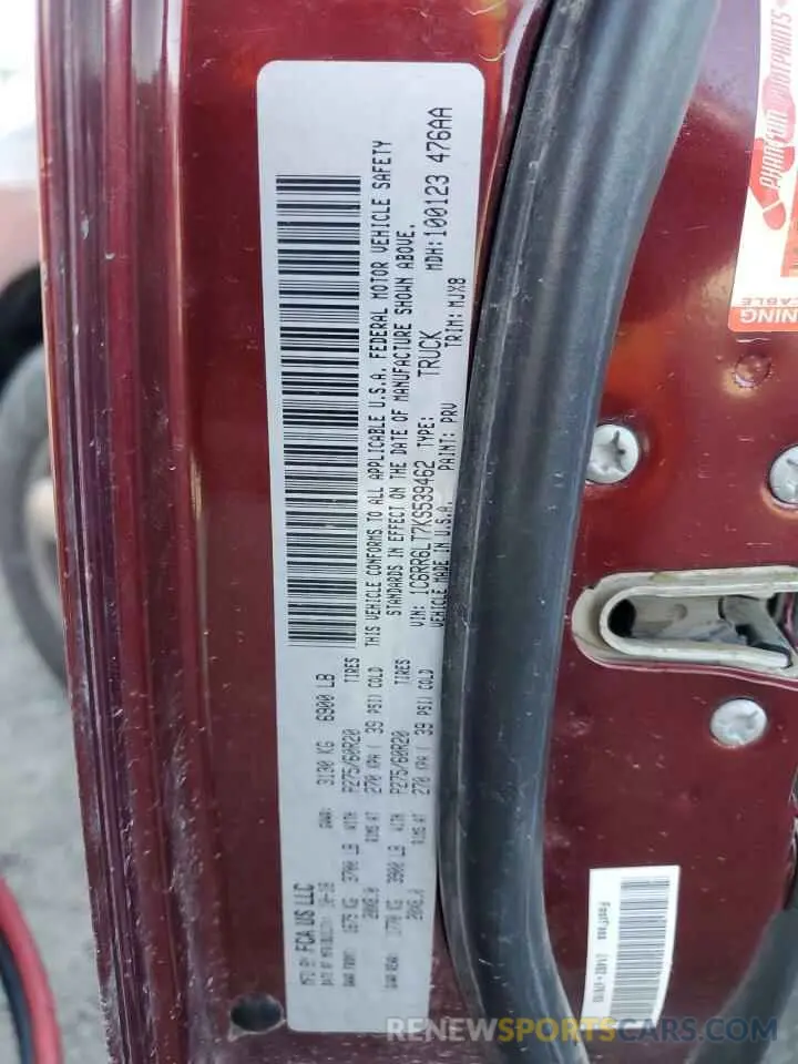 12 fotografías del automóvil dañado 1C6RR6LT7KS539462 RAM 1500 2019