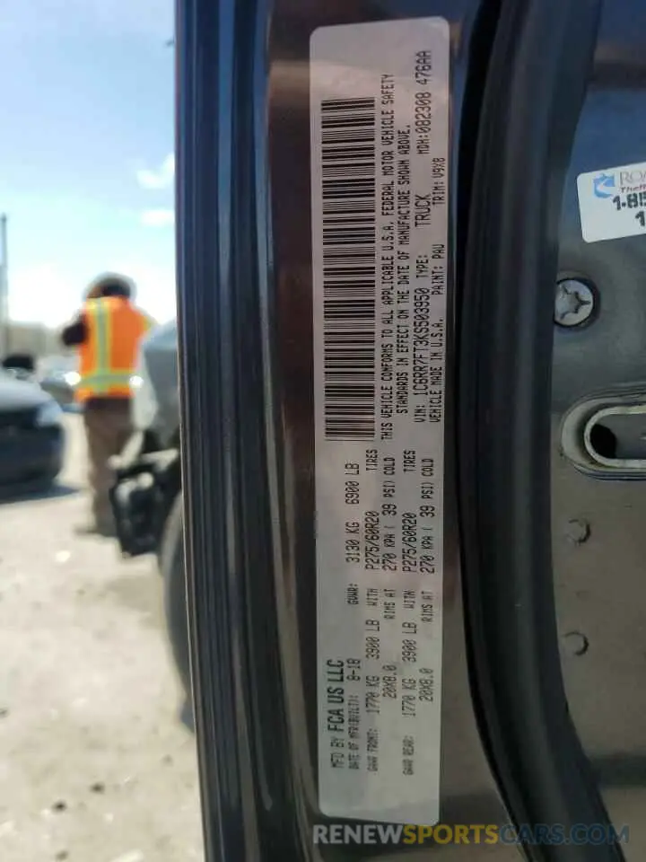 12 fotografías del automóvil dañado 1C6RR7FT3KS503950 RAM 1500 2019