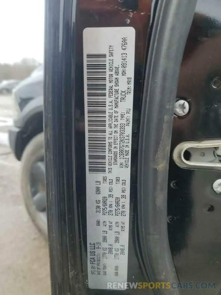 12 fotografías del automóvil dañado 1C6RR7GT2KS703393 RAM 1500 2019