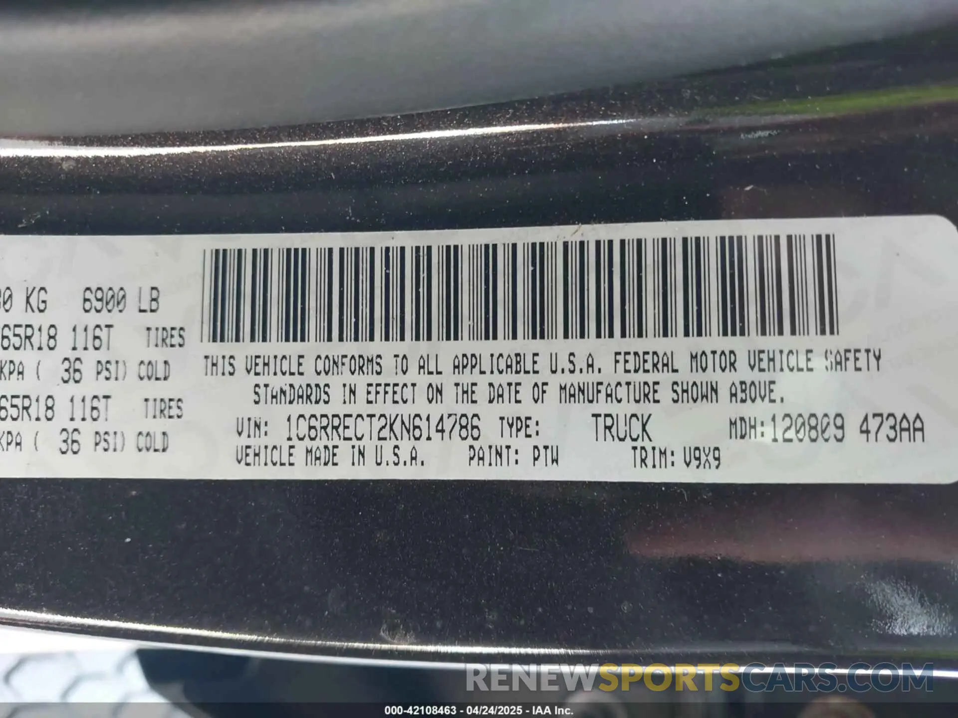 9 fotografías del automóvil dañado 1C6RRECT2KN614786 RAM 1500 2019