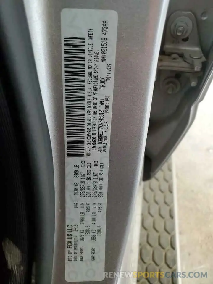12 fotografías del automóvil dañado 1C6RRECT7KN745812 RAM 1500 2019