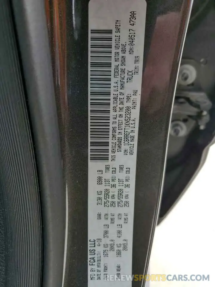 12 fotografías del automóvil dañado 1C6RREFT1KN523200 RAM 1500 2019