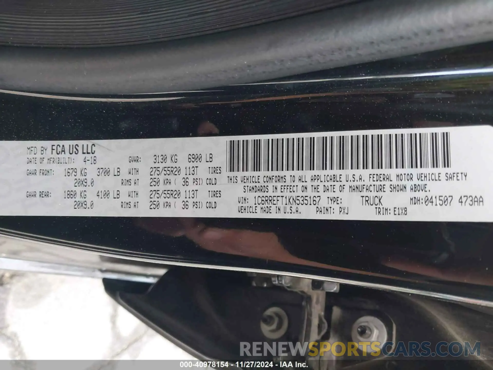 9 fotografías del automóvil dañado 1C6RREFT1KN535167 RAM 1500 2019