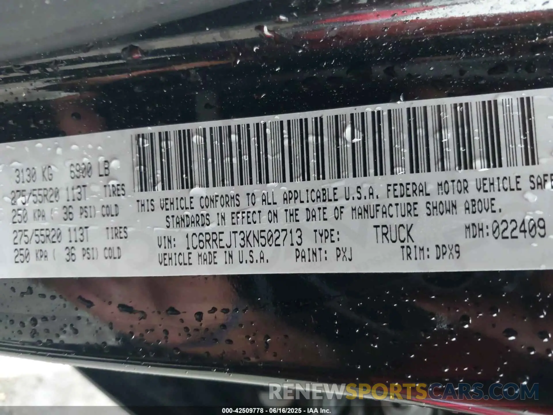 9 fotografías del automóvil dañado 1C6RREJT3KN502713 RAM 1500 2019