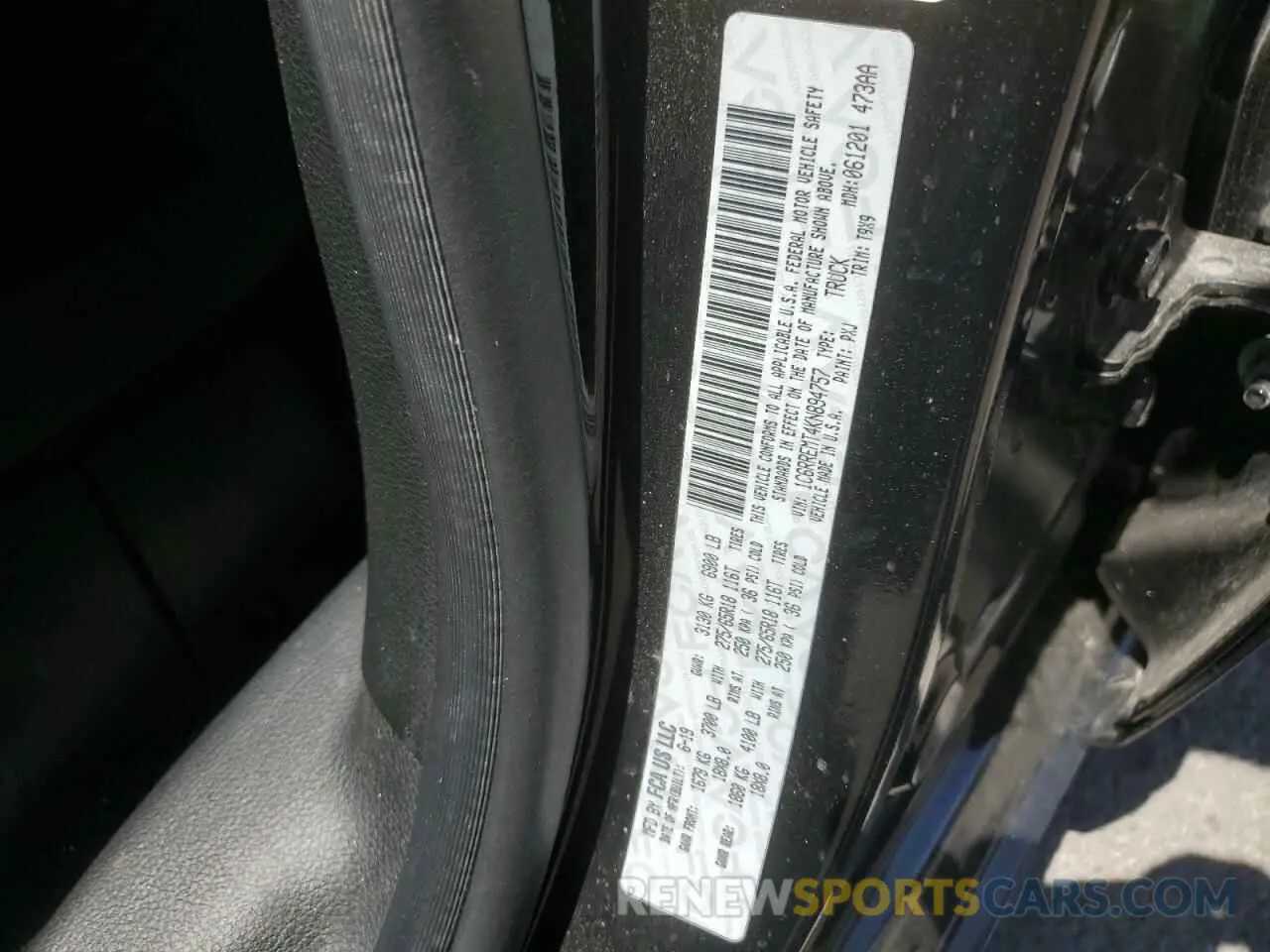 12 fotografías del automóvil dañado 1C6RREMT4KN894757 RAM 1500 2019