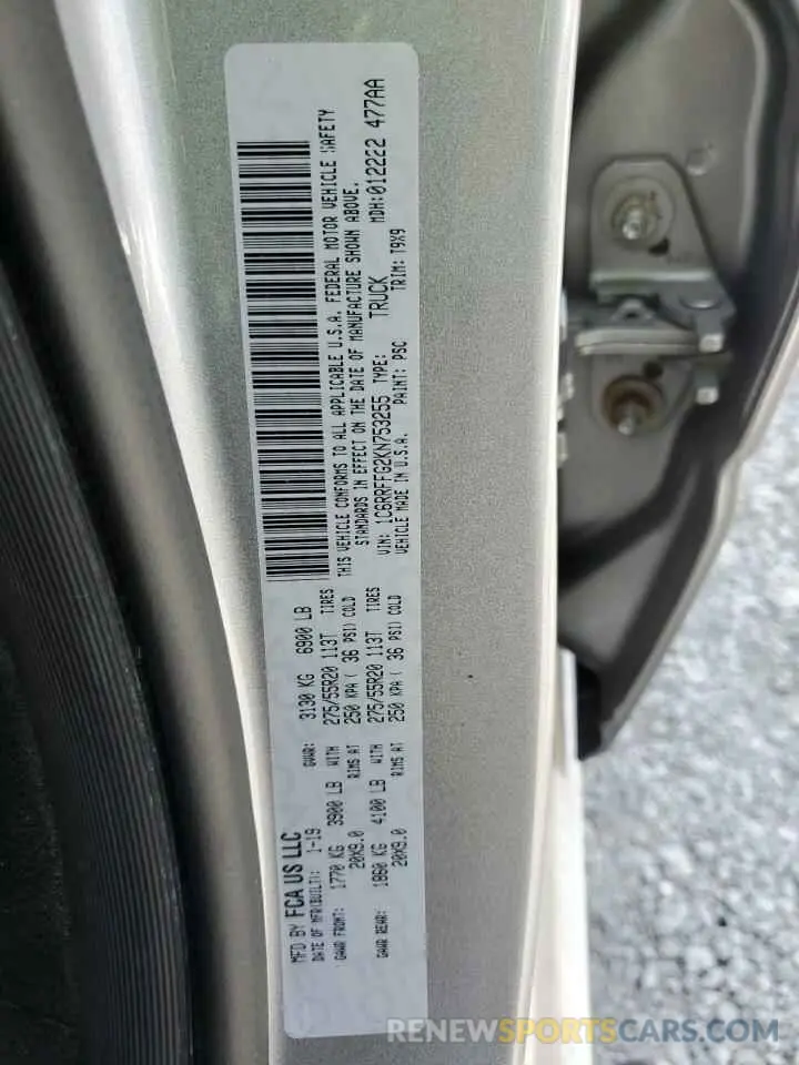 13 fotografías del automóvil dañado 1C6RRFFG2KN753255 RAM 1500 2019