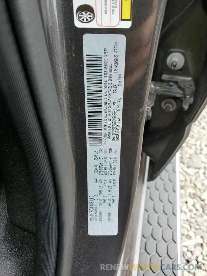 12 fotografías del automóvil dañado 1C6RRFFG6KN803591 RAM 1500 2019