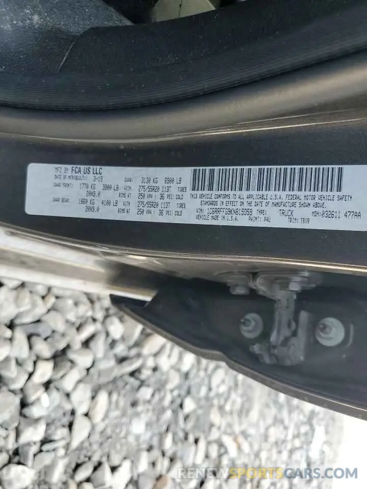 12 fotografías del automóvil dañado 1C6RRFFG9KN815959 RAM 1500 2019