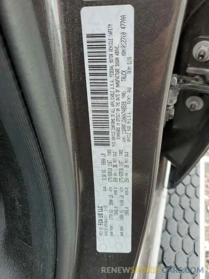 12 fotografías del automóvil dañado 1C6RRFJG0KN748529 RAM 1500 2019