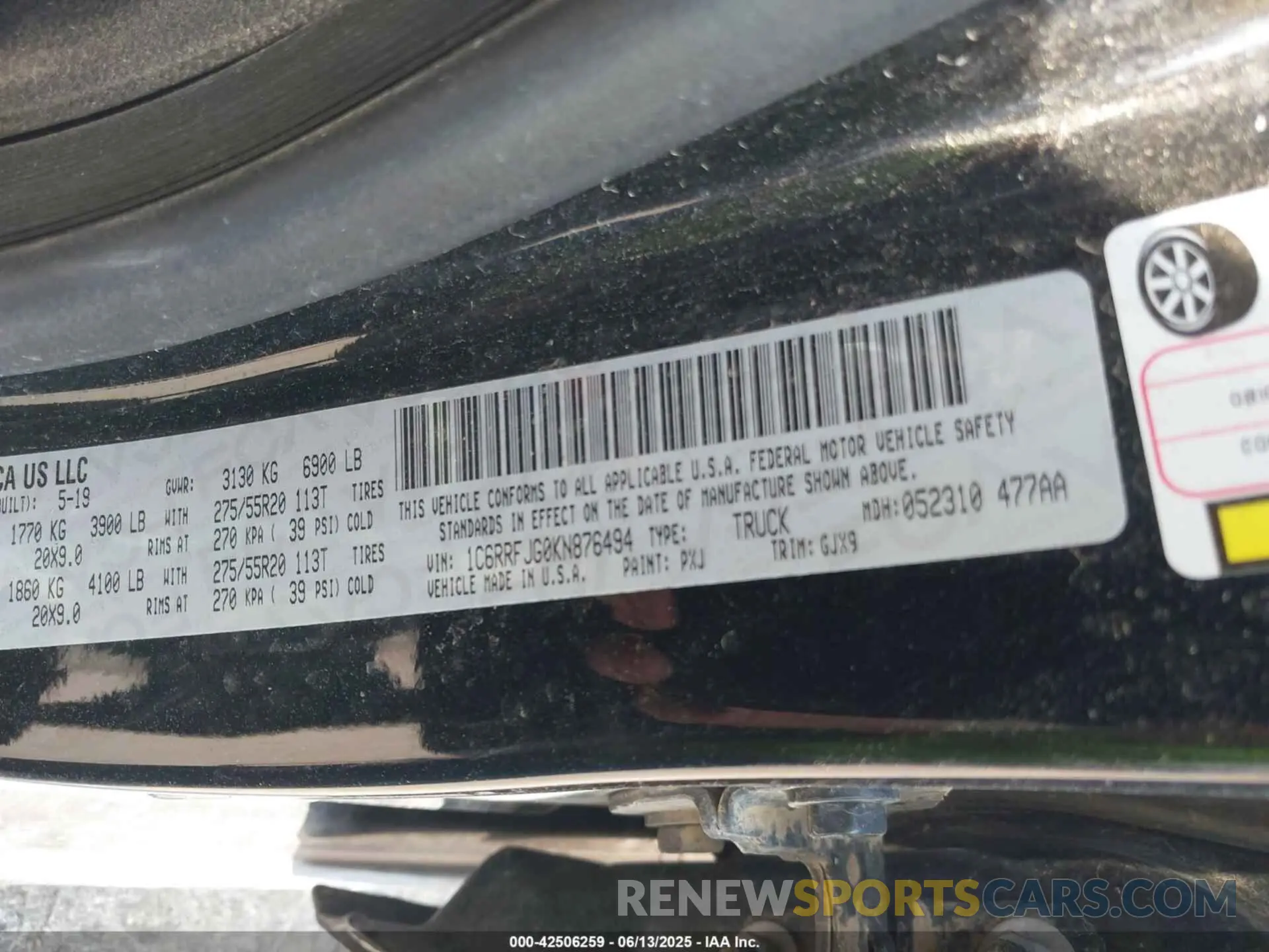 9 fotografías del automóvil dañado 1C6RRFJG0KN876494 RAM 1500 2019