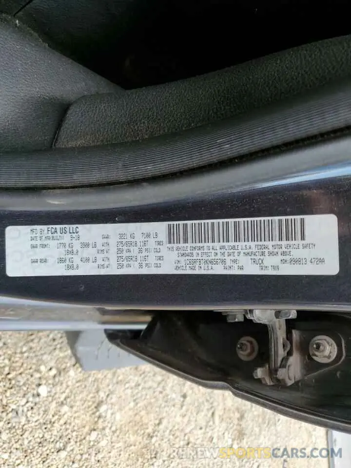 13 fotografías del automóvil dañado 1C6SRFBT0KN656706 RAM 1500 2019