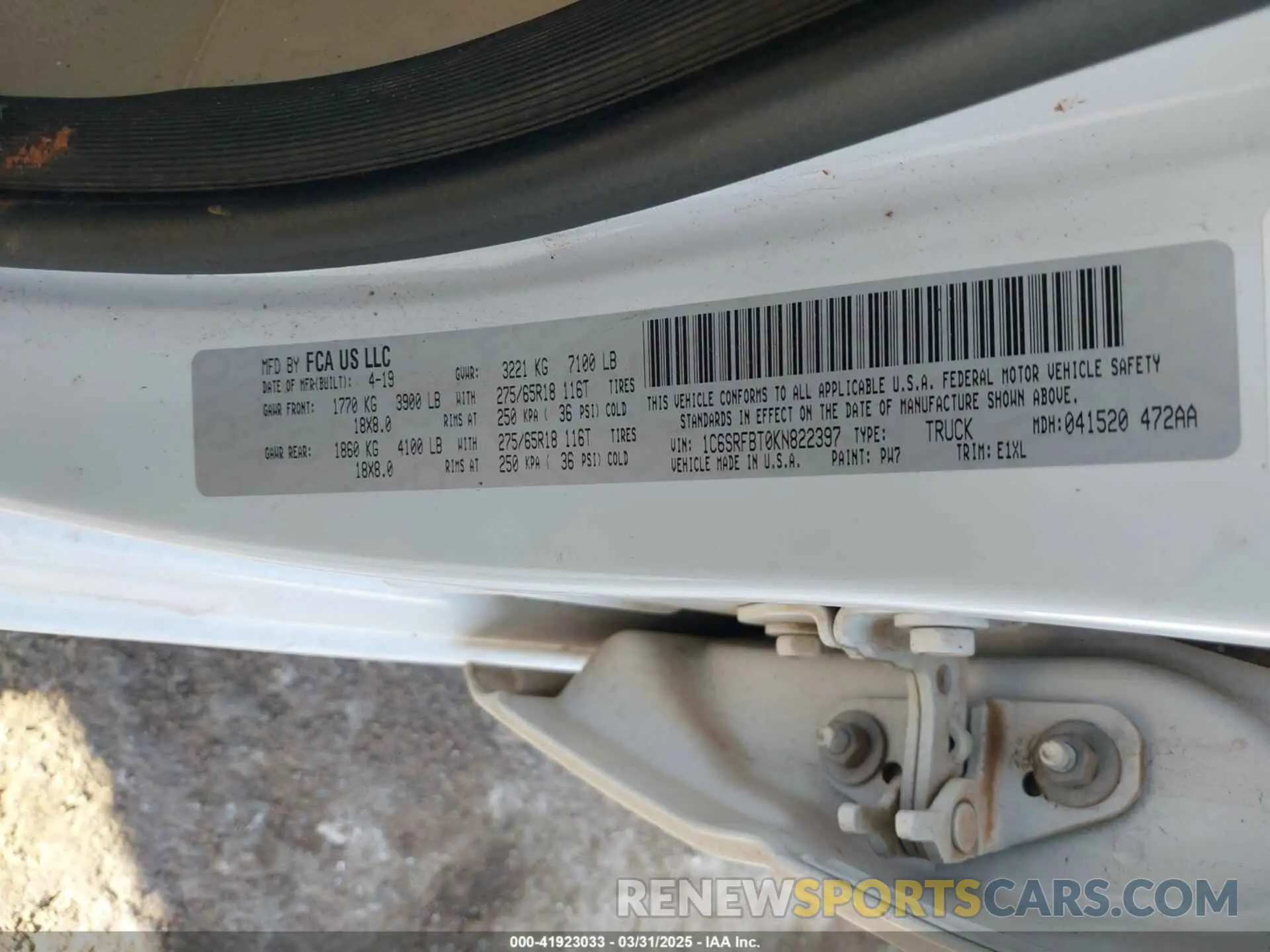 9 fotografías del automóvil dañado 1C6SRFBT0KN822397 RAM 1500 2019