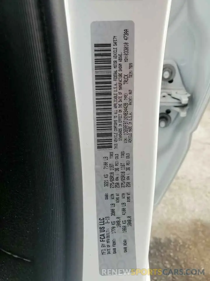 13 fotografías del automóvil dañado 1C6SRFBT1KN834428 RAM 1500 2019