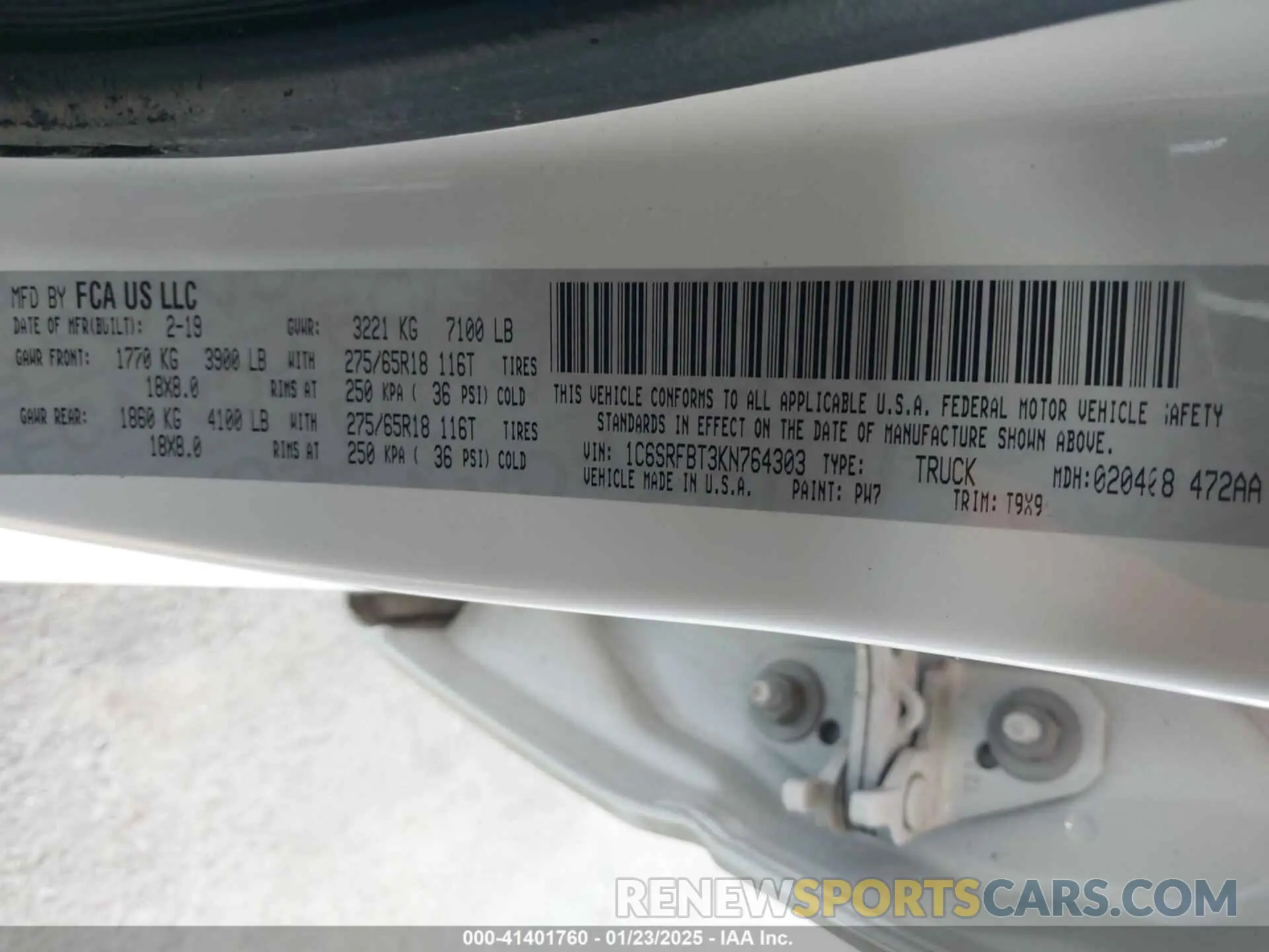 9 fotografías del automóvil dañado 1C6SRFBT3KN764303 RAM 1500 2019