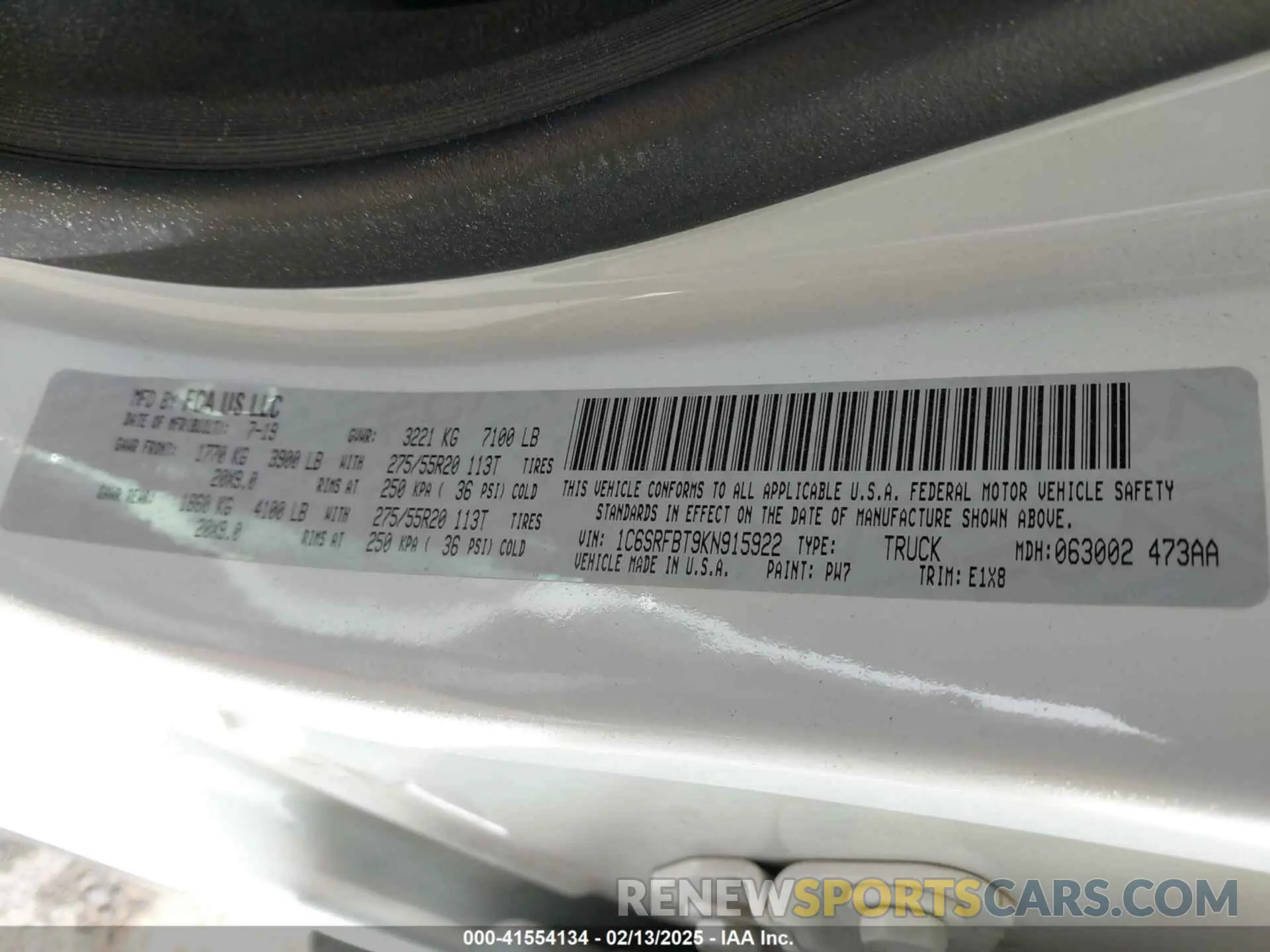 9 fotografías del automóvil dañado 1C6SRFBT9KN915922 RAM 1500 2019