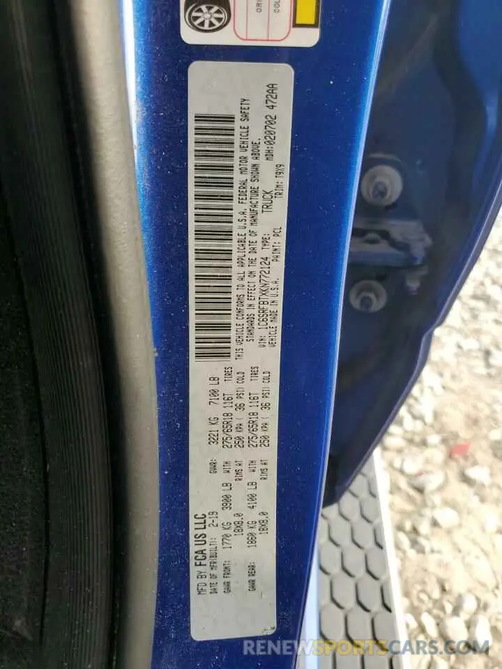12 fotografías del automóvil dañado 1C6SRFBTXKN772124 RAM 1500 2019