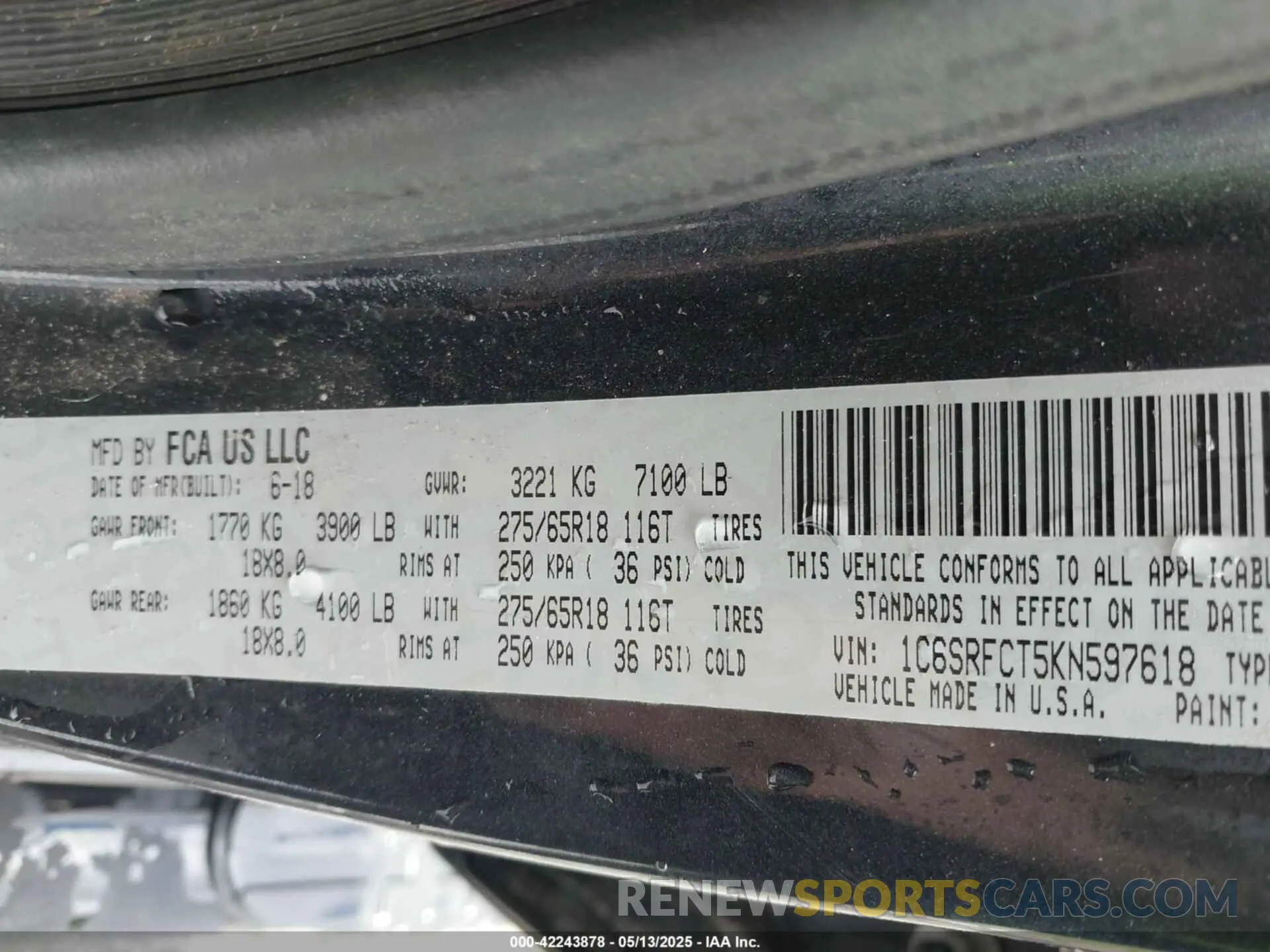 9 fotografías del automóvil dañado 1C6SRFCT5KN597618 RAM 1500 2019