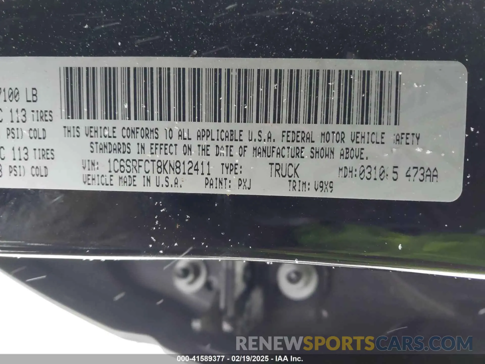 9 fotografías del automóvil dañado 1C6SRFCT8KN812411 RAM 1500 2019