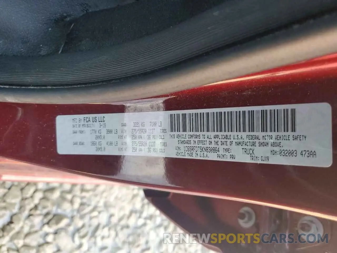 12 fotografías del automóvil dañado 1C6SRFDT5KN830864 RAM 1500 2019