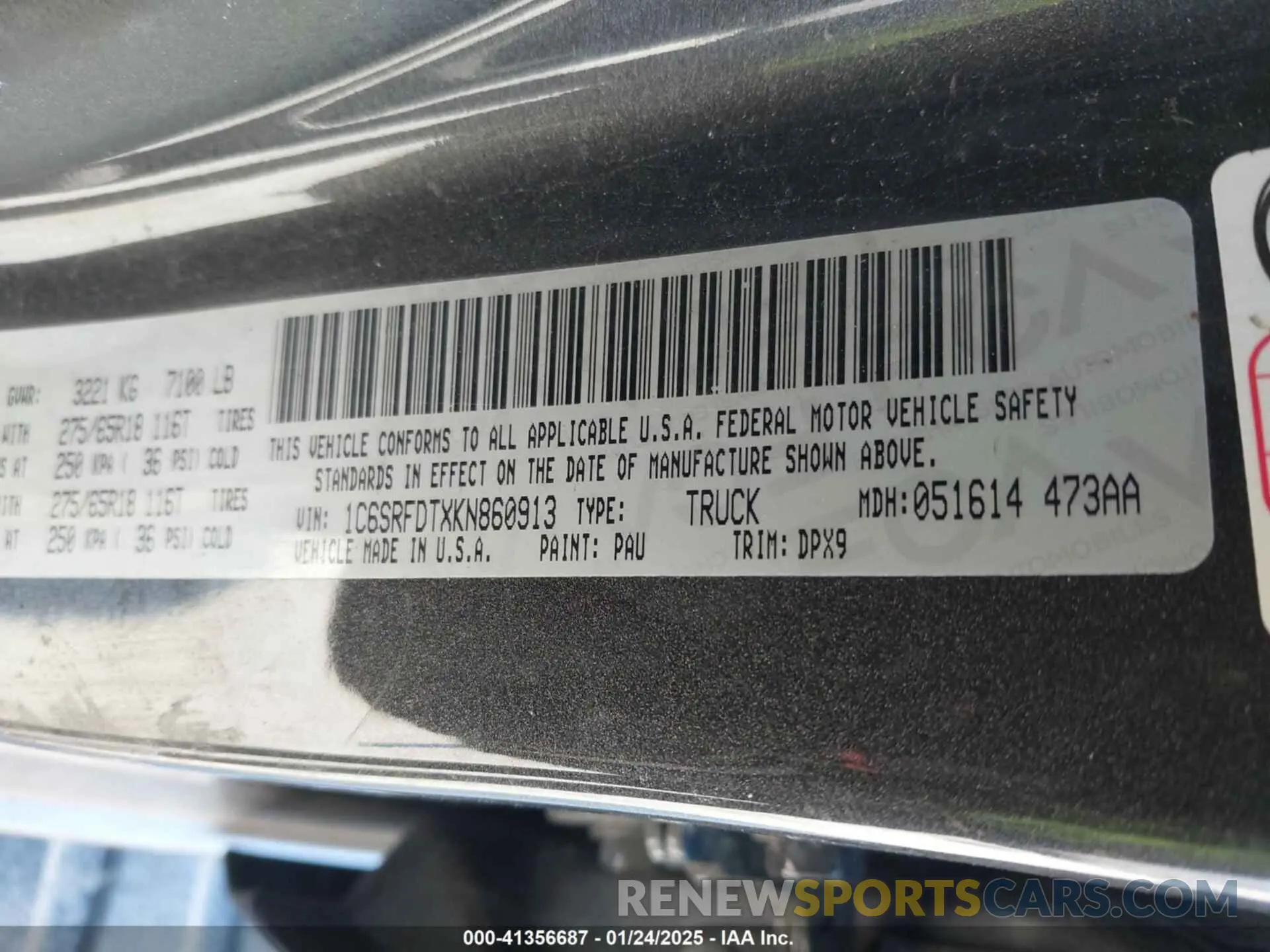 9 fotografías del automóvil dañado 1C6SRFDTXKN860913 RAM 1500 2019