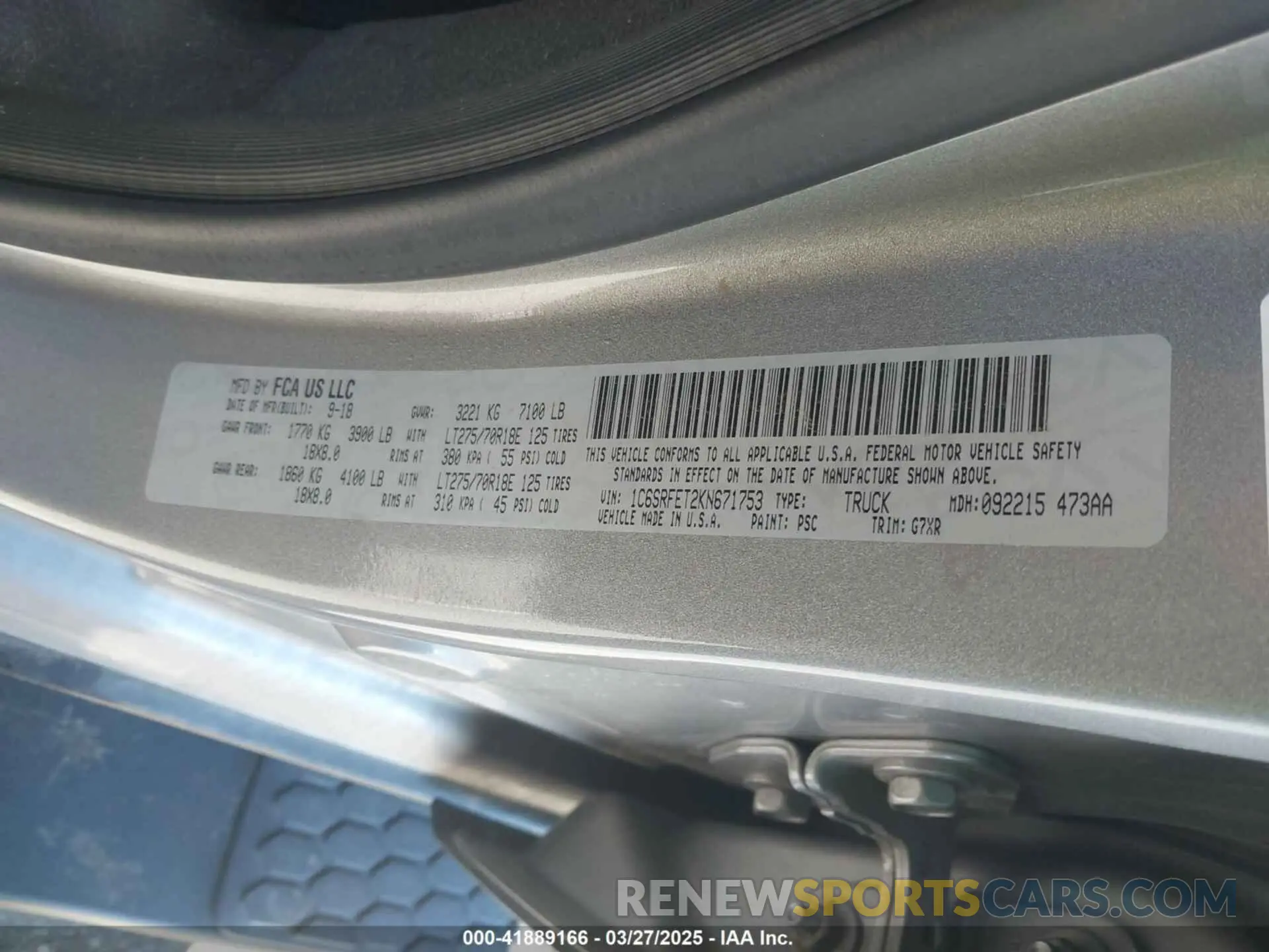 9 fotografías del automóvil dañado 1C6SRFET2KN671753 RAM 1500 2019