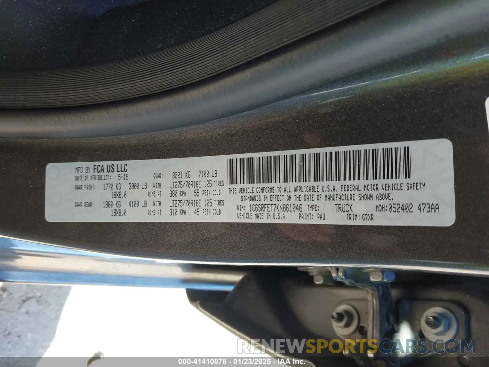 9 fotografías del automóvil dañado 1C6SRFET7KN861046 RAM 1500 2019