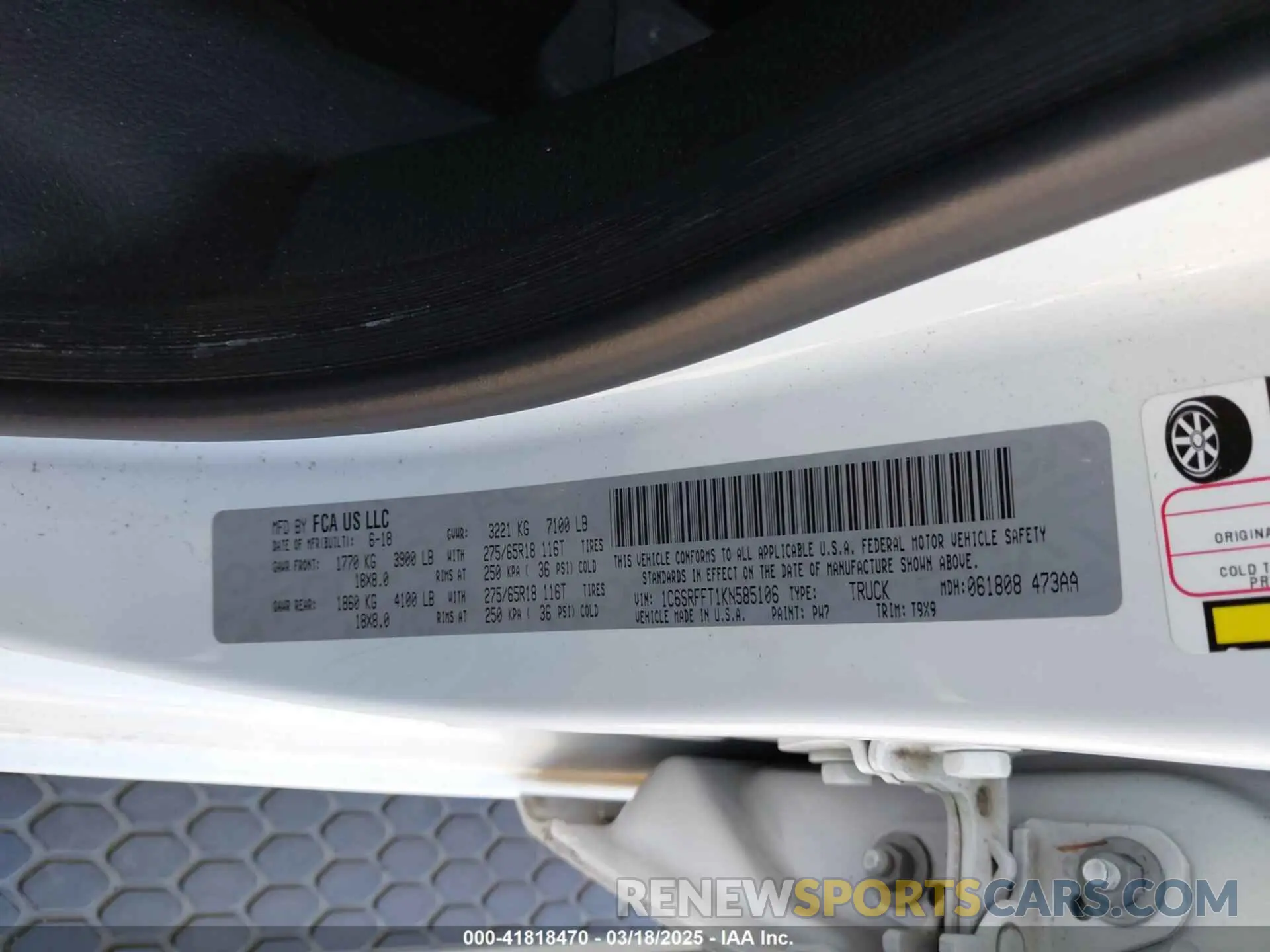 9 fotografías del automóvil dañado 1C6SRFFT1KN585106 RAM 1500 2019