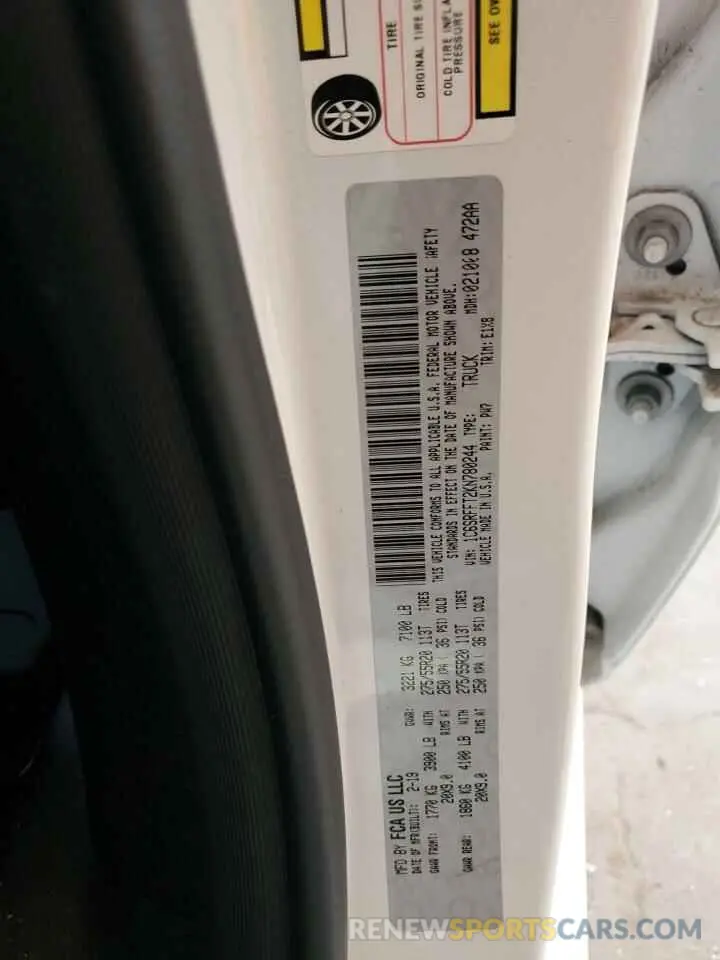 12 fotografías del automóvil dañado 1C6SRFFT2KN780244 RAM 1500 2019