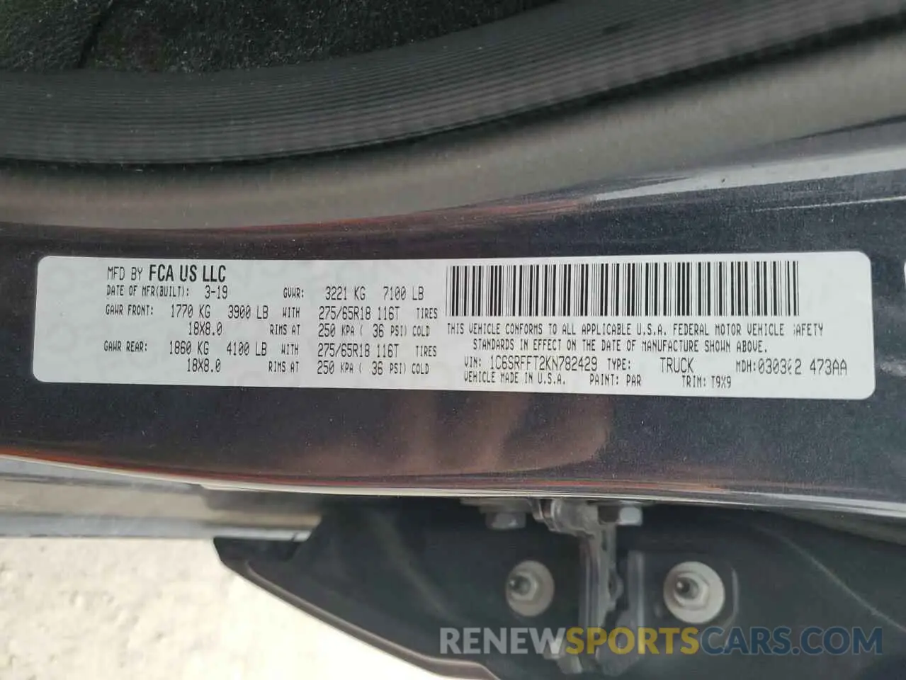 12 fotografías del automóvil dañado 1C6SRFFT2KN782429 RAM 1500 2019