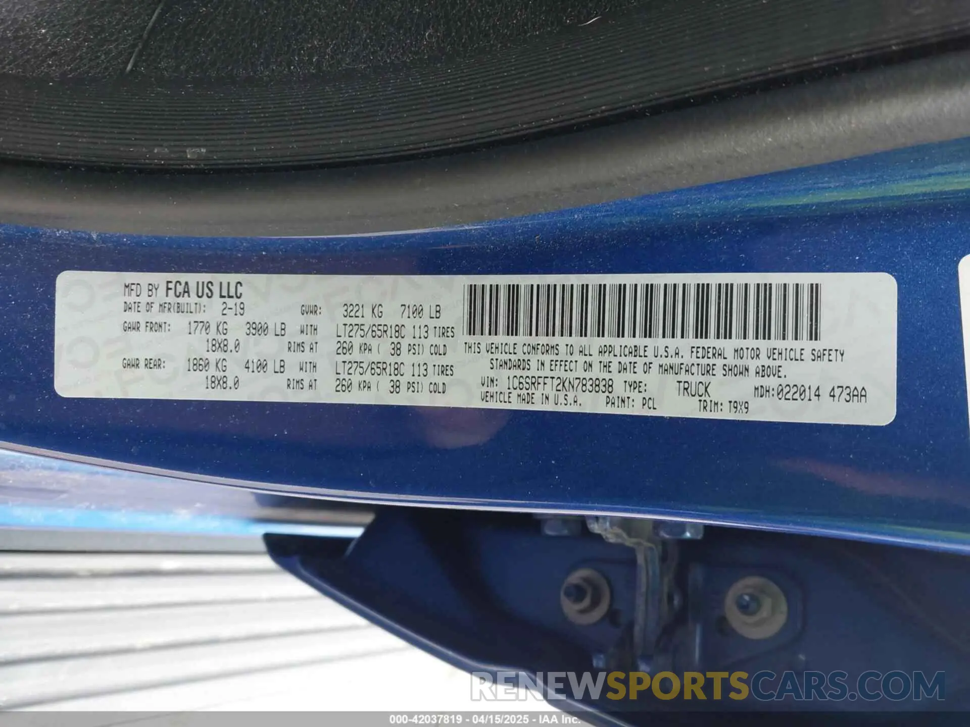9 fotografías del automóvil dañado 1C6SRFFT2KN783838 RAM 1500 2019