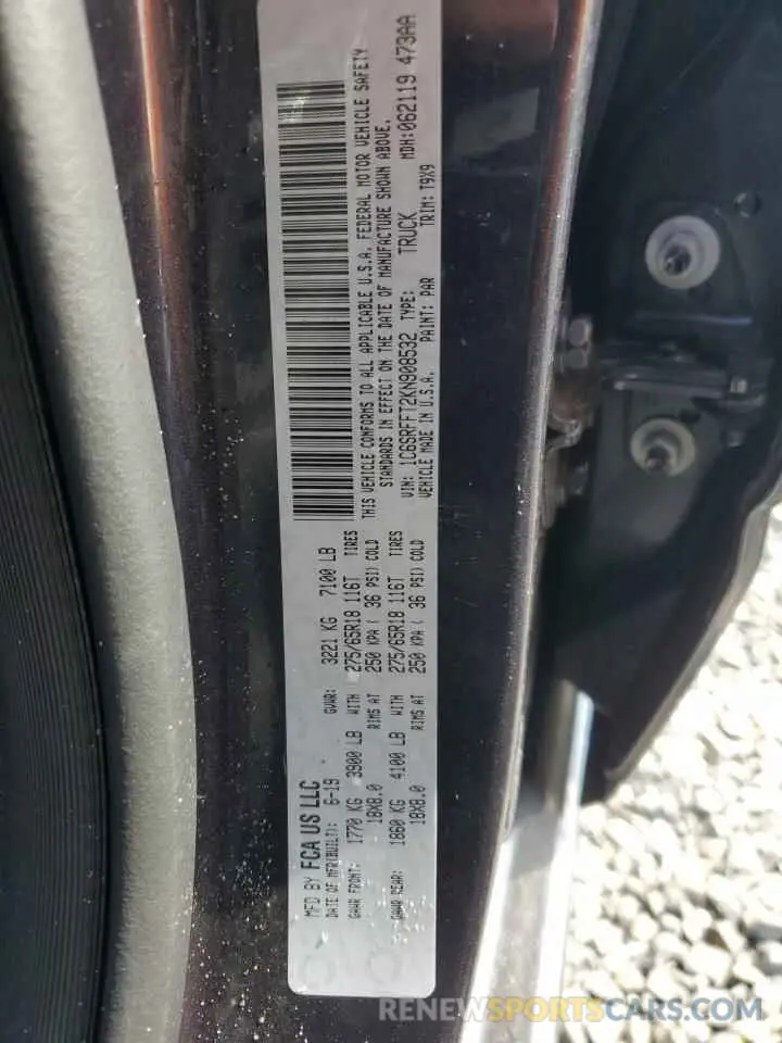 12 fotografías del automóvil dañado 1C6SRFFT2KN908532 RAM 1500 2019