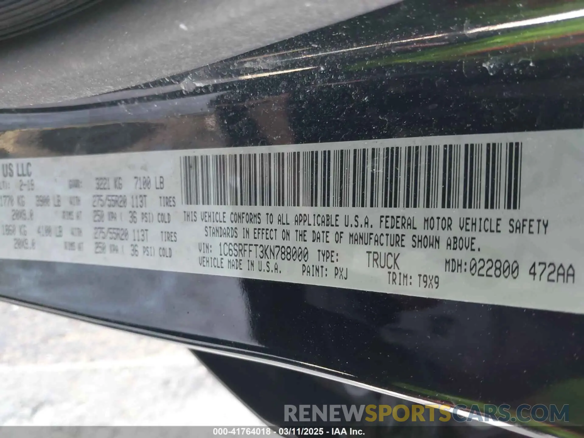 9 fotografías del automóvil dañado 1C6SRFFT3KN788000 RAM 1500 2019