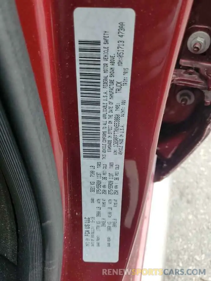 12 fotografías del automóvil dañado 1C6SRFFT7KN553860 RAM 1500 2019