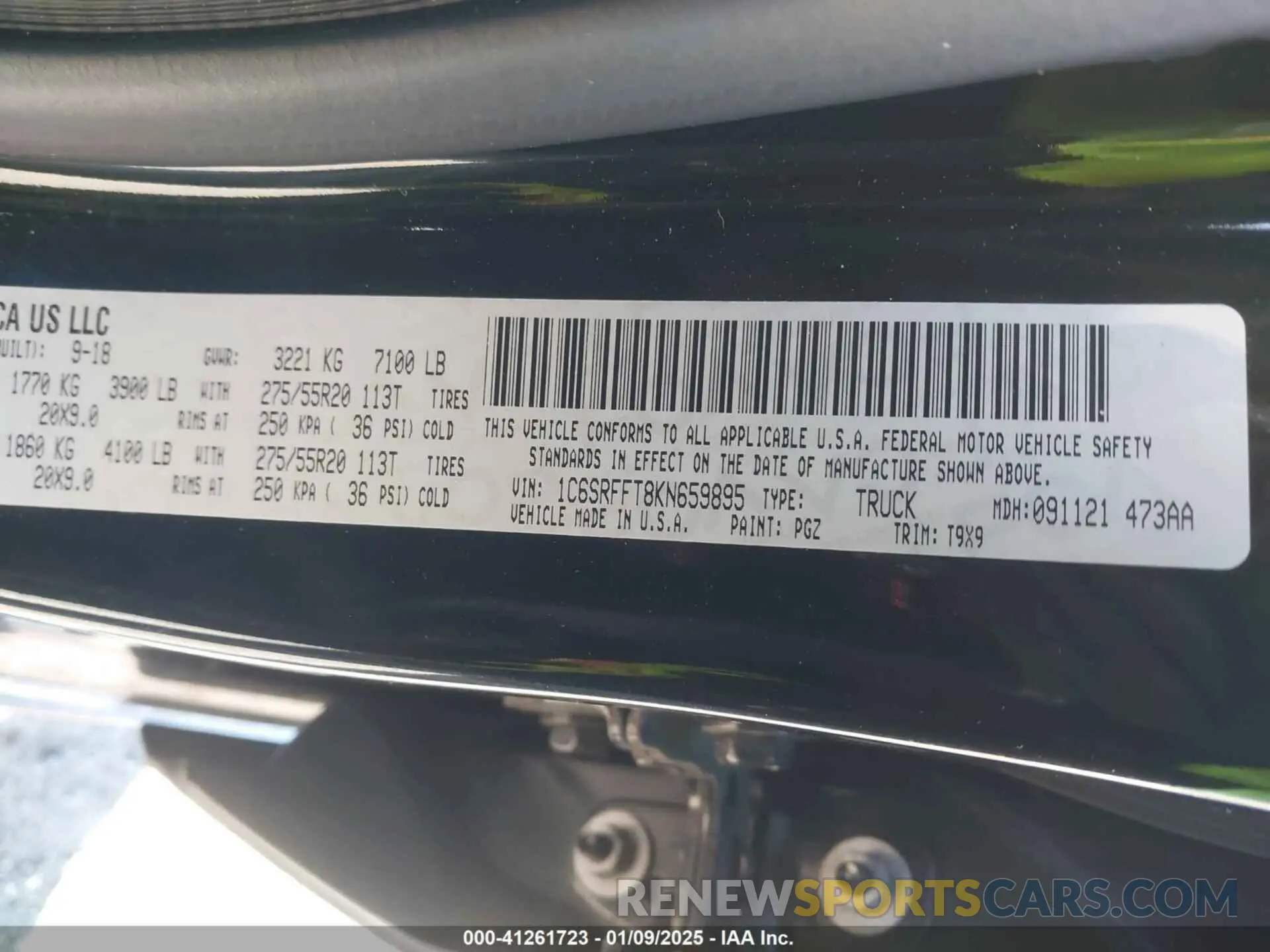 9 fotografías del automóvil dañado 1C6SRFFT8KN659895 RAM 1500 2019