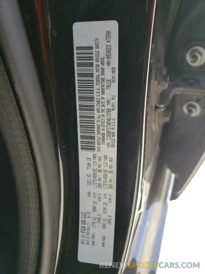 14 fotografías del automóvil dañado 1C6SRFGTXKN613788 RAM 1500 2019