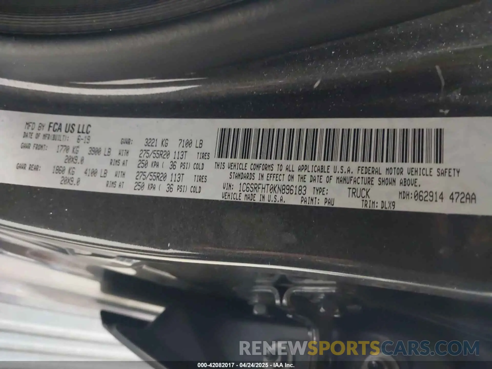 9 fotografías del automóvil dañado 1C6SRFHT0KN896183 RAM 1500 2019