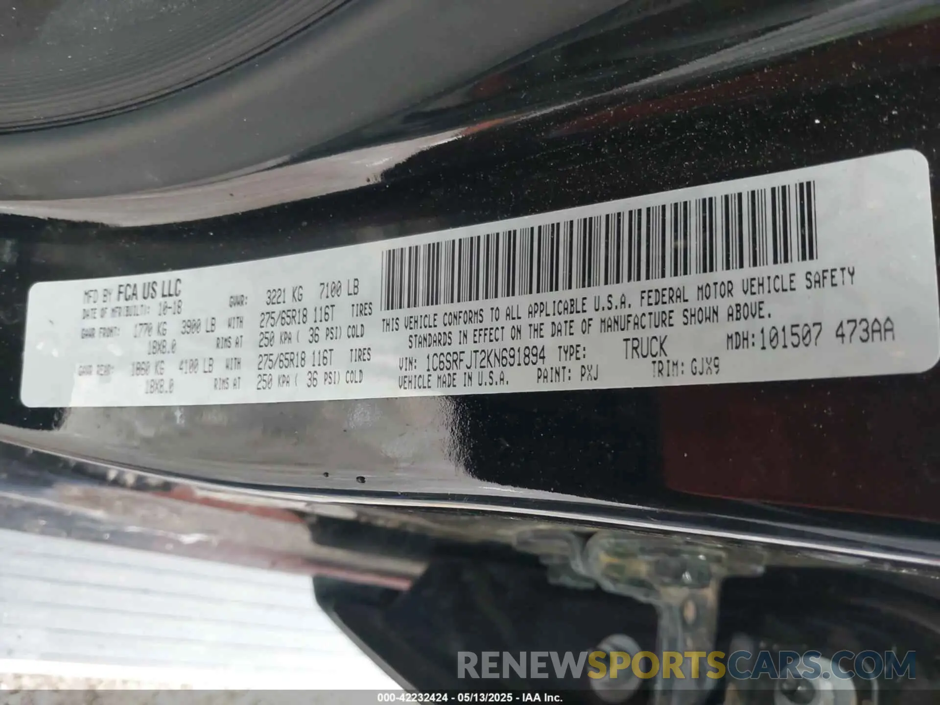 9 fotografías del automóvil dañado 1C6SRFJT2KN691894 RAM 1500 2019