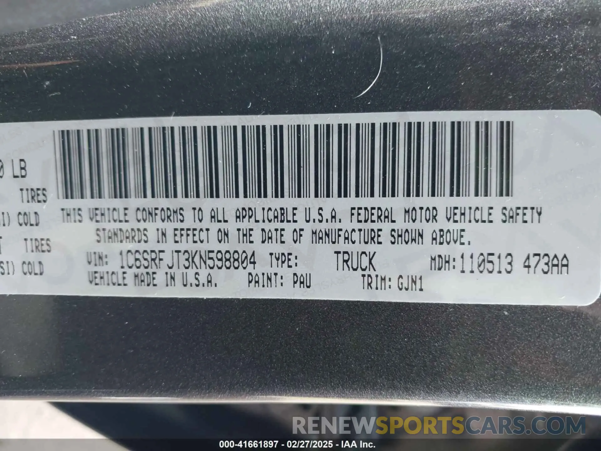 9 fotografías del automóvil dañado 1C6SRFJT3KN598804 RAM 1500 2019