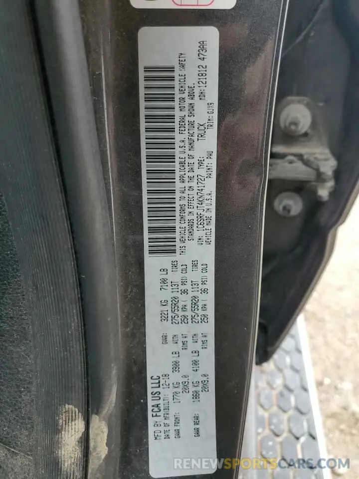 12 fotografías del automóvil dañado 1C6SRFJT4KN741727 RAM 1500 2019
