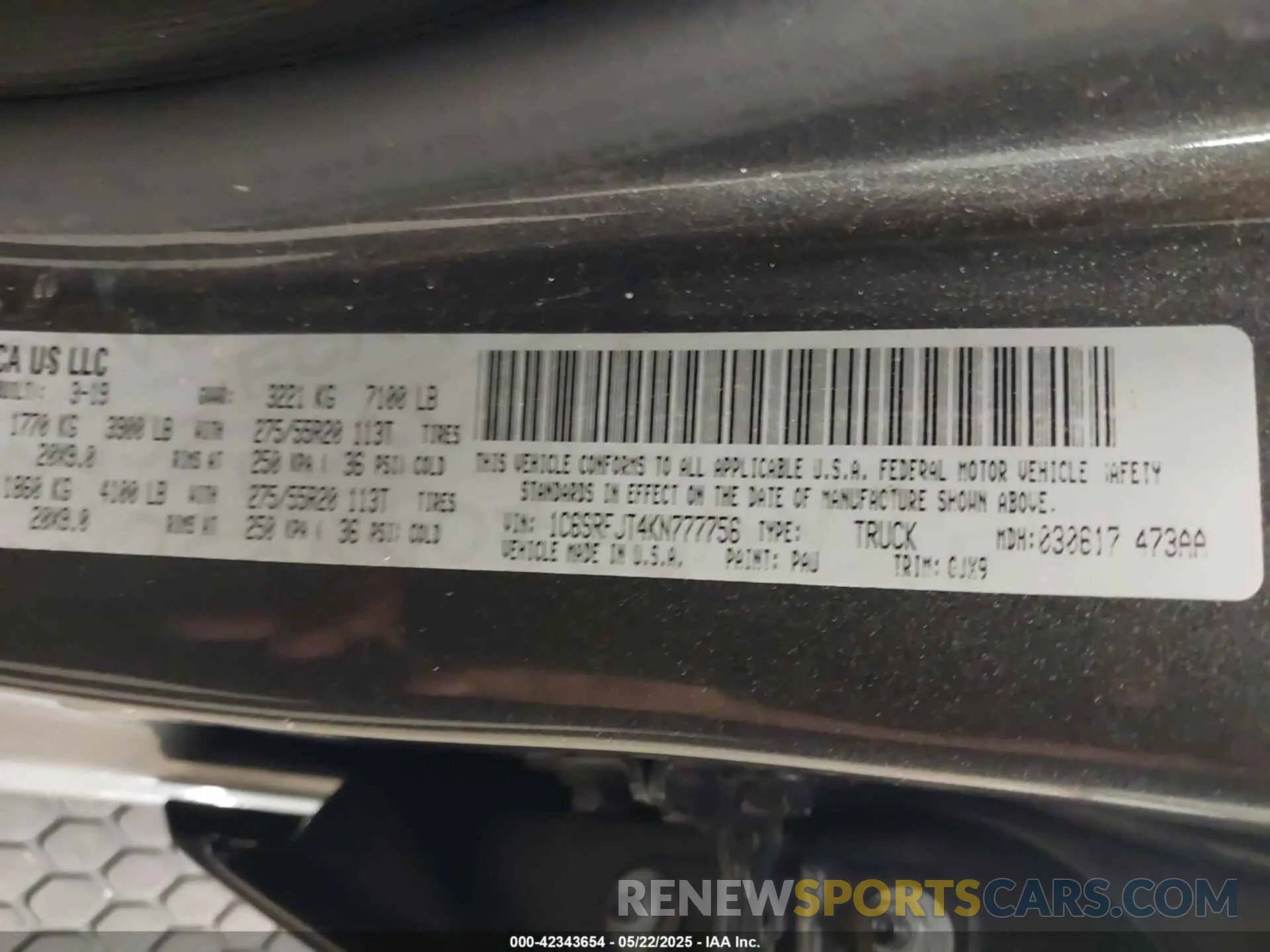 9 fotografías del automóvil dañado 1C6SRFJT4KN777756 RAM 1500 2019