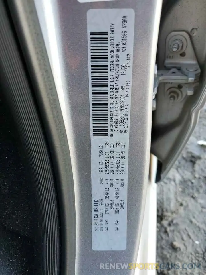 12 fotografías del automóvil dañado 1C6SRFJT7KN530554 RAM 1500 2019