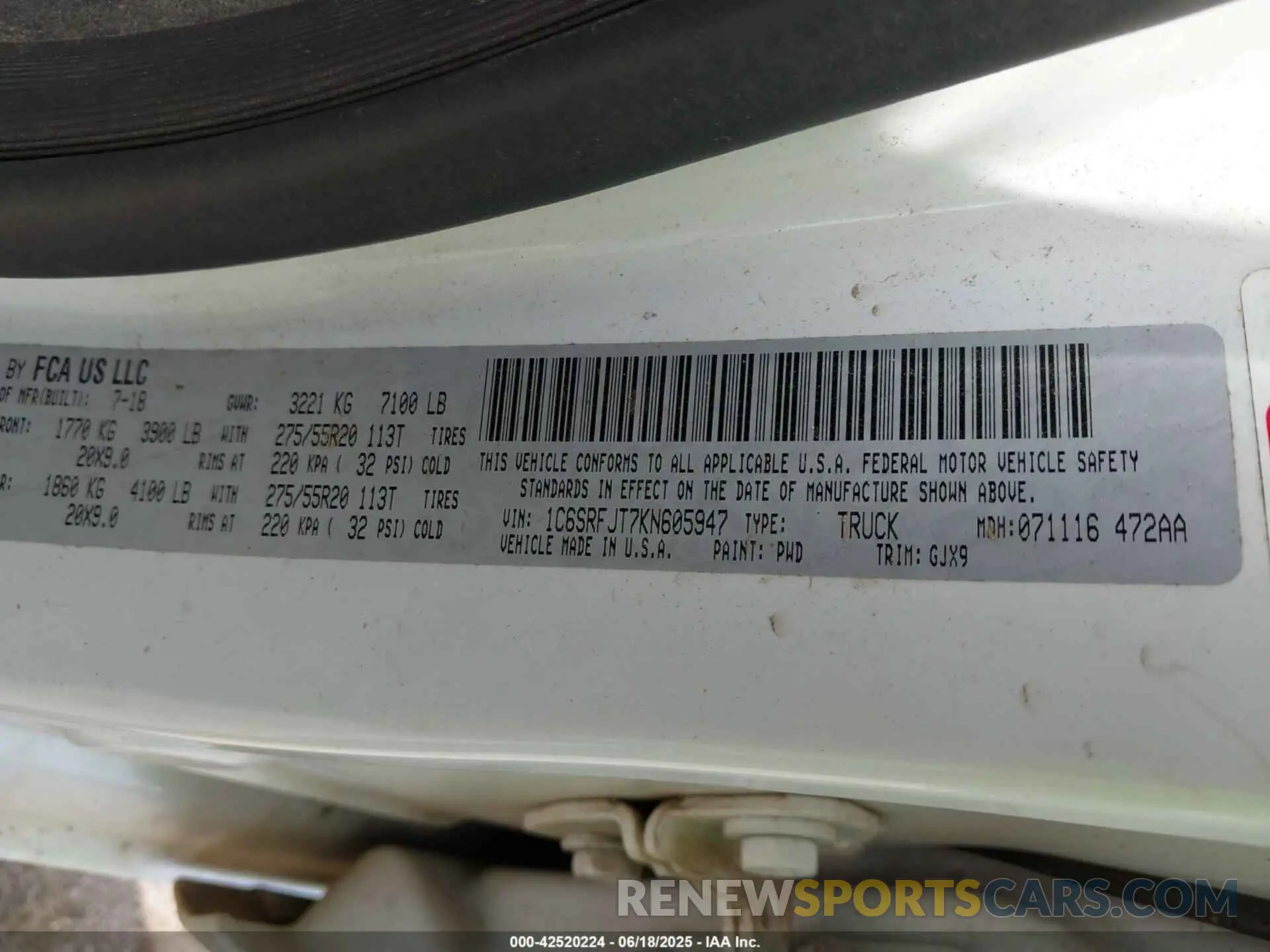 9 fotografías del automóvil dañado 1C6SRFJT7KN605947 RAM 1500 2019